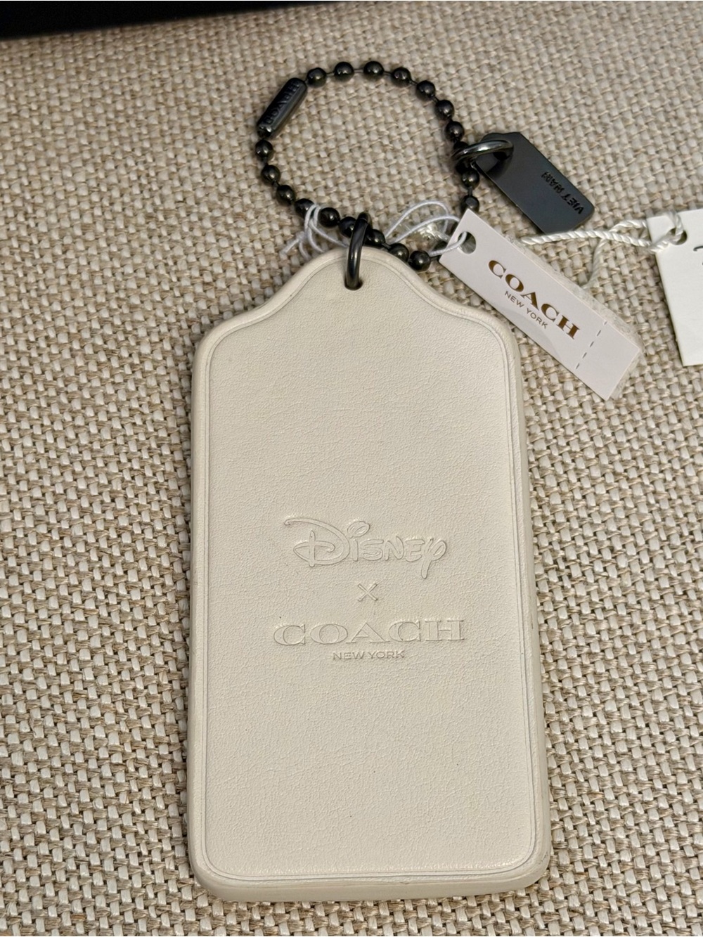 NEW Coach Disney Mickey Mouse Chalk White Leather Fob Bag Charm Bag Tag Keychain - Picture 3 of 8